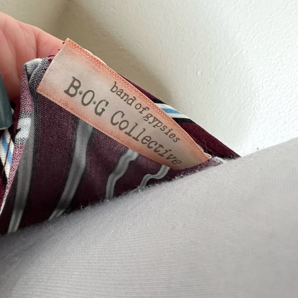 Band Of Gypsies Dress SM/MED Maroon Striped Mini Ruffle Flounce V-Neck Tie Front - Picture 7 of 7